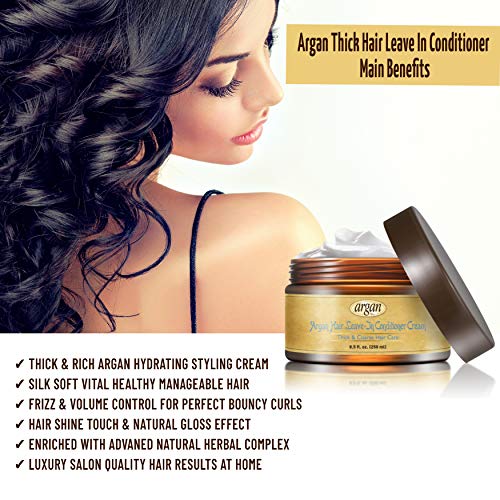 Vitamins - Acondicionador de cabello sin aclarado para cabello étnico, grueso, antiencrespamiento, producto de peinado con aceite de argán marroquí nutritivo