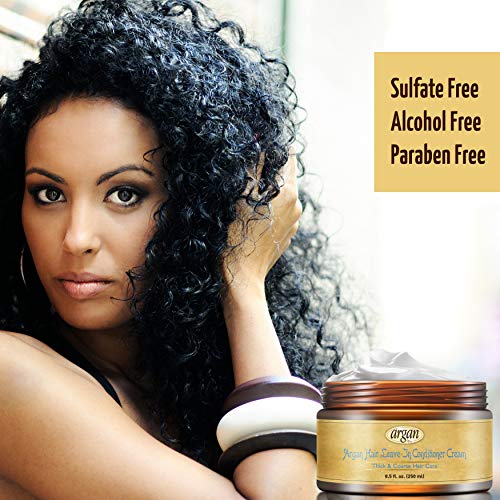 Vitamins - Acondicionador de cabello sin aclarado para cabello étnico, grueso, antiencrespamiento, producto de peinado con aceite de argán marroquí nutritivo