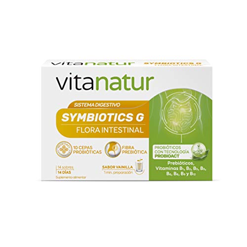 VITANATUR SYMBIOTICS G 14 Sobres - Complemento alimenticio, Sistema digestivo, equilibrio de la flora intestinal, probióticos, prebíoticos y vitaminas B