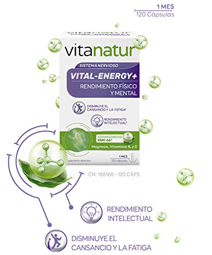 VITANATUR VITAL-ENERGY 120 Cápsulas - Complemento alimenticio a base de magnesio, ashwagandha y vitaminas B5 y D