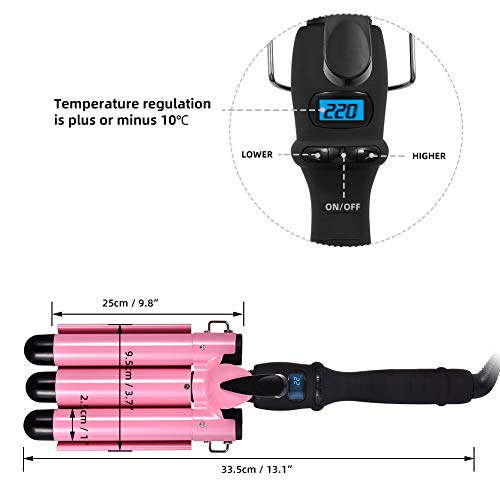 Viugreum Rizador Pelo,Tenacilla Triple Pinzas Rizadoras, Plancha Ondas Al Agua,Rizador de Pelo Para Cabello con,Pinzas rizadoras,3 Tubo Rizador,Rizador de Pelo Para Cabello Temperatura Ajustable