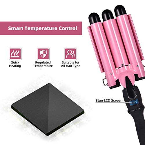 Viugreum Rizador Pelo,Tenacilla Triple Pinzas Rizadoras, Plancha Ondas Al Agua,Rizador de Pelo Para Cabello con,Pinzas rizadoras,3 Tubo Rizador,Rizador de Pelo Para Cabello Temperatura Ajustable
