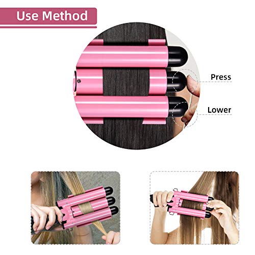 Viugreum Rizador Pelo,Tenacilla Triple Pinzas Rizadoras, Plancha Ondas Al Agua,Rizador de Pelo Para Cabello con,Pinzas rizadoras,3 Tubo Rizador,Rizador de Pelo Para Cabello Temperatura Ajustable