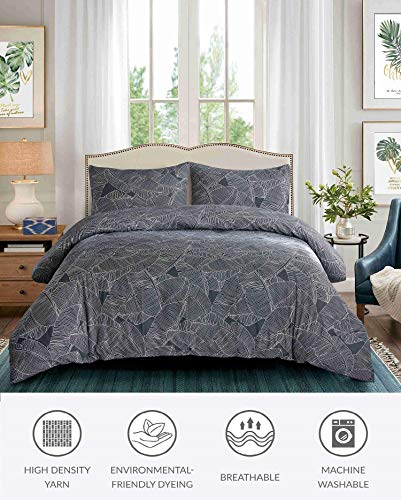 Vivilineneu Juego de Cama Funda nórdica con patrón de Hoja de Cremallera de Microfibra 230 * 220cm 2 Fundas de Almohada 75x50cm