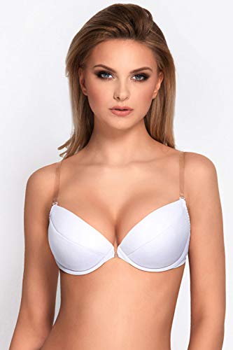Vivisence Eve 1012 Sujetador Push-Up con Tirantes Y Espalda De Silicona para Mujeres Liso con Aros - Hecho En La UE, Blanco,85B