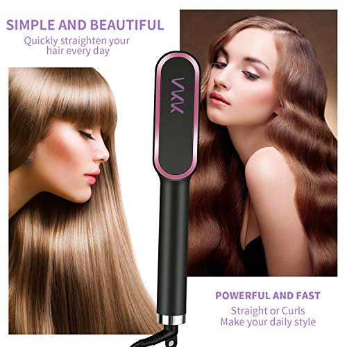 VKK Cepillo Alisador, Cepillo Alisador de Pelo, Calefacción PTC, Temperatura Regulable, Anti-quemaduras, Apagar Automáticamente, Protección de Temperatura Constante