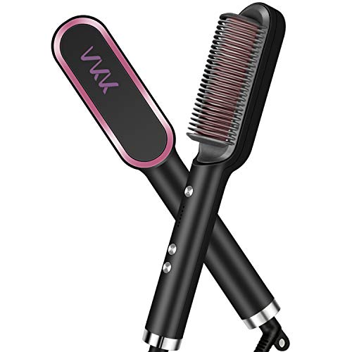VKK Cepillo Alisador, Cepillo Alisador de Pelo, Calefacción PTC, Temperatura Regulable, Anti-quemaduras, Apagar Automáticamente, Protección de Temperatura Constante