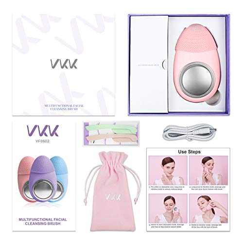 VKK Cepillo Limpiador Facial eléctrico, Cepillo de Silicona para Limpieza Facial y Anillo Magnético para Poner Disco Desmaquillante. Vibración ultrasónica
