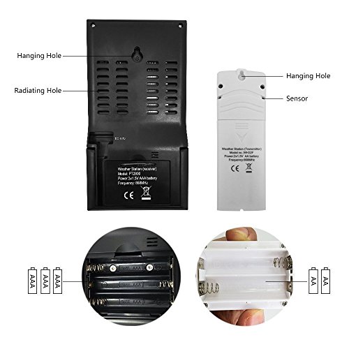 VLIKE Estación meteorológica con 1PCS sensores Estación meteorológica al Aire Libre Radio Control Reloj Círculo Pantalla Temperatura y Humedad