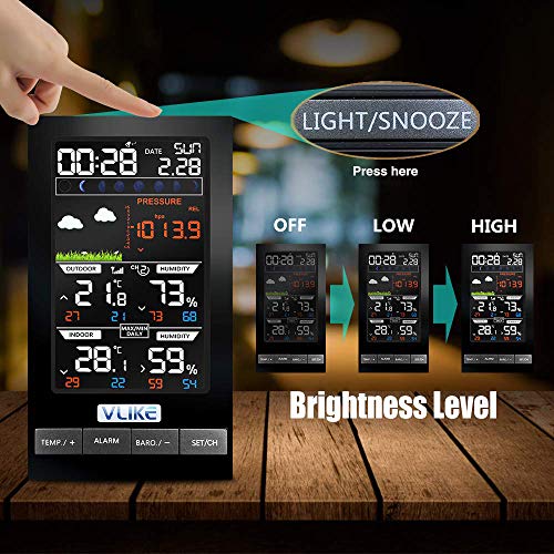 VLIKE Estación meteorológica con 1PCS sensores Estación meteorológica al Aire Libre Radio Control Reloj Círculo Pantalla Temperatura y Humedad