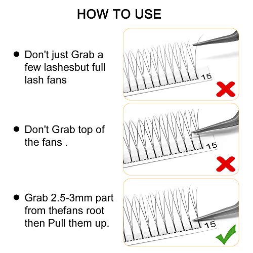 Volumen Extensiones de pestañas Espesor 3D 0.10 D Longitud de curvatura 11mm Ventiladores prefabricados Lash Pestañas largas en racimo para salón