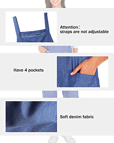 VONDA Mono para Mujer de Verano Mono Corto de algodón con Tirantes Casual Overol con Correa de botón Overol A-Azul Claro L