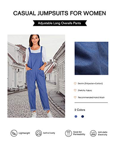 VONDA Mono para Mujer de Verano Mono Corto de algodón con Tirantes Casual Overol con Correa de botón Overol A-Azul Claro L