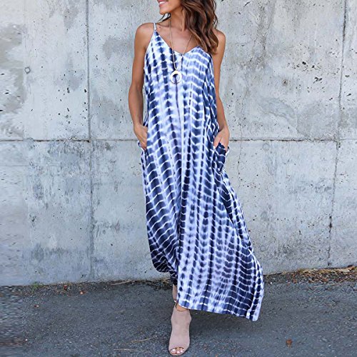 VONDA Vestido Largo para Mujeres Casual de Playa para Mujer Sexy Vestido Cuello en V Sin Mangas C-Serpiente Azul XXXXX-Large