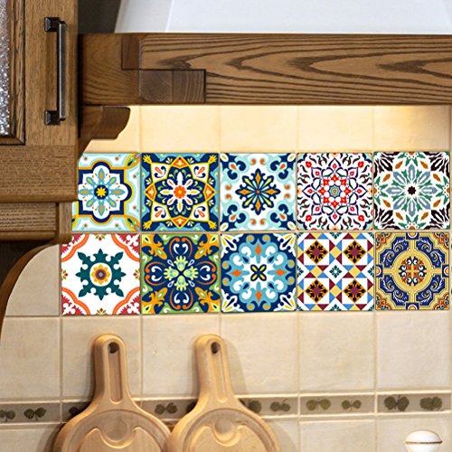 VORCOOL Autoadhesivo Azulejos Decorativos en Vinilo Adhesivo Impermeable para baño de Cocina DIY 10 Piezas