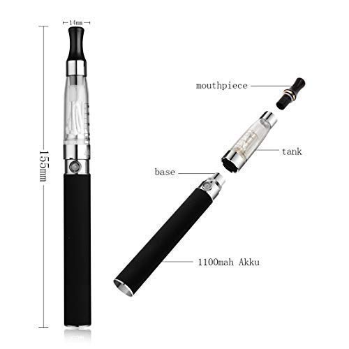 VOVCIG Cigarrillo Electronico,E-Cigarrillo E-líquido Ego II Kits:2 X 1100mah Batería Recargabla +10 X CE4 1.6ml Atomizador +6 X 10ml E-líquido 0 mg Nicotina ( nergo+blanco)