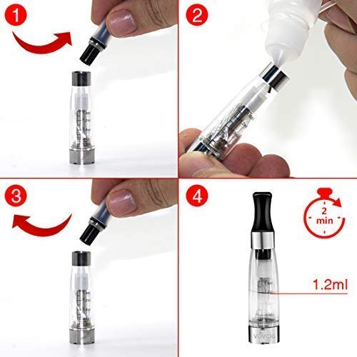 VOVCIG Cigarrillo Electronico,E-Cigarrillo E-líquido Ego II Kits:2 X 1100mah Batería Recargabla +10 X CE4 1.6ml Atomizador +6 X 10ml E-líquido 0 mg Nicotina ( nergo+blanco)
