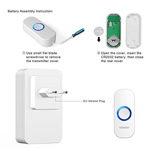 VOXON Timbre Inalámbrico Impermeable, Timbre Exterior Impermeable, Rango de 200 m, 58 Melodías, 4 Niveles de Volumen, Indicador LED, Ideal para Oficina, Hotel, Casa, Cocina y Más