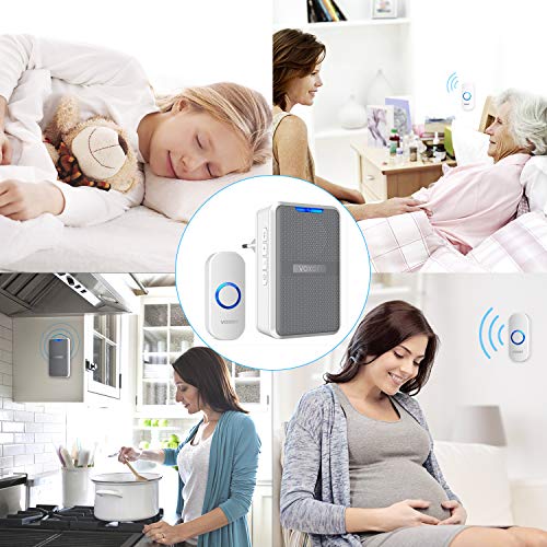 VOXON Timbre Inalámbrico Impermeable, Timbre Exterior Impermeable, Rango de 200 m, 58 Melodías, 4 Niveles de Volumen, Indicador LED, Ideal para Oficina, Hotel, Casa, Cocina y Más