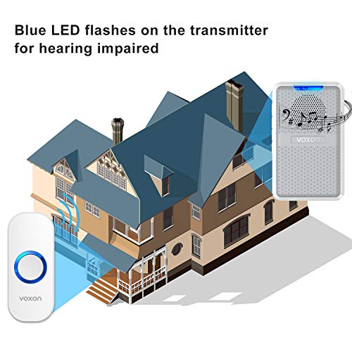 VOXON Timbre Inalámbrico Impermeable, Timbre Exterior Impermeable, Rango de 200 m, 58 Melodías, 4 Niveles de Volumen, Indicador LED, Ideal para Oficina, Hotel, Casa, Cocina y Más