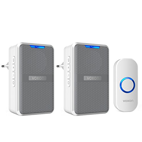 VOXON Timbre Inalámbrico Impermeable, Timbre Exterior Impermeable, Rango de 200 m, 58 Melodías, 4 Niveles de Volumen, Indicador LED, Ideal para Oficina, Hotel, Casa, Cocina y Más