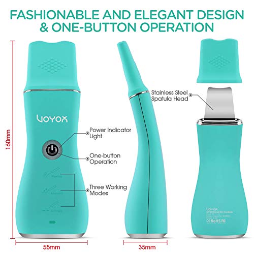 VOYOR limpiador ultrasónico facial, limpiador de poros limpiador peeling facial Facial Removedor de Acné, con 3 modos, extractor de acné comedones CP100 (Green)