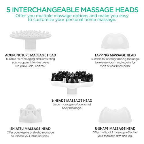 VOYOR Masajeador Eléctricos de Mano Masajeadores de Espalda de Percusión, Masaje Cervicales para Relajar Los Músculos, Aliviar Los Dolor, Rigidez y Fatiga en el Cuello y 5 Nodos Intercambiables MH360