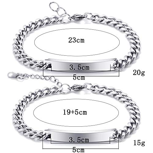 VQYSKO Brazalete Pulsera Pareja Novios DIY Personalizado Acero Inoxidable Pulsera de Amor Regalo de San Valentin Sorpresa para Novio/a (2 Piezas)