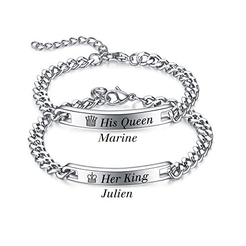 VQYSKO Brazalete Pulsera Pareja Novios DIY Personalizado Acero Inoxidable Pulsera de Amor Regalo de San Valentin Sorpresa para Novio/a (2 Piezas)