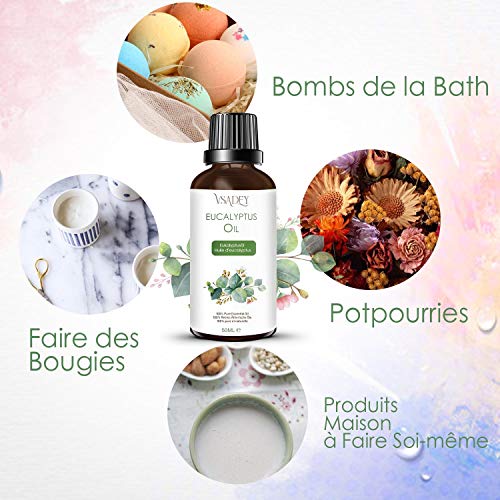VSADEY Aceite Esencial de Eucalipto 50ml, Aceite de Eucalipto 100% Puro, Natural y Vegano, Aceite de Aromaterapia para Difusores de Calidad Terapéutica Lo Mejor para Sauna, Masajes, Bricolaje