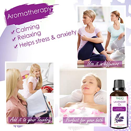VSADEY Aceite Esencial de Lavanda 50ml, Aceite de Lavanda 100% Puro y Natural Aromaterapia Orgánica de Lavanda para Difusores, Aceites de Lavanda como Regalo Ideal para Masaje SPA Baño Perfume Sueño