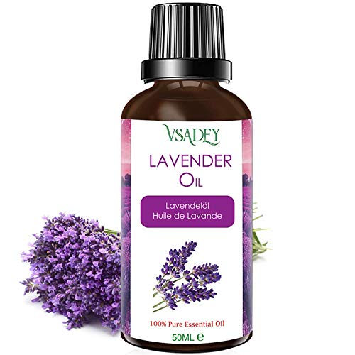 VSADEY Aceite Esencial de Lavanda 50ml, Aceite de Lavanda 100% Puro y Natural Aromaterapia Orgánica de Lavanda para Difusores, Aceites de Lavanda como Regalo Ideal para Masaje SPA Baño Perfume Sueño