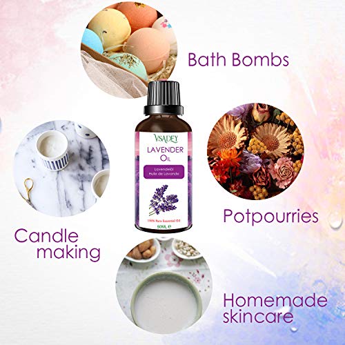 VSADEY Aceite Esencial de Lavanda 50ml, Aceite de Lavanda 100% Puro y Natural Aromaterapia Orgánica de Lavanda para Difusores, Aceites de Lavanda como Regalo Ideal para Masaje SPA Baño Perfume Sueño
