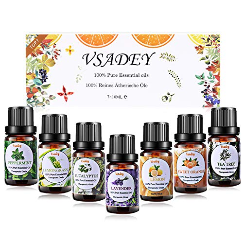 VSADEY Top 7 Aceites esenciales para humidificador Aceites esenciales aromaterapia Difusor aromaterapia SPA,Masajes,Relajarse,Set Essential Oils 100% Puro y Naturales