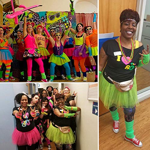 VSTON 80s Disfraz de Disfraces para Mujeres niñas Adultos 80 Vestidos para Mujeres, Accesorios de Fiesta, neón con Faldas tutú relámpago Aros Venda Malla Guantes Cuentas Collar 1980 Fiesta Disfraz