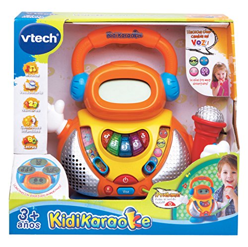 VTech-80-108022 Kidikaraoke Karaoke interactivo para aprender las canciones más populares, pantalla LCD, transforma tu voz de 4 formas distintas, versión española, color surtido, 18m+ (80-108022)