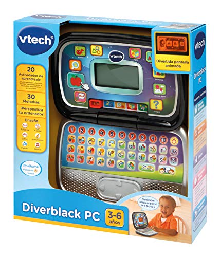 VTech Diverblack PC - Ordenador iInfantil educativo para aprender en casa, enseña diferentes materias a Través de sus voces, frases y melodías (80-196322)