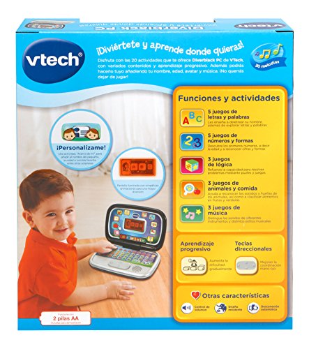 VTech Diverblack PC - Ordenador iInfantil educativo para aprender en casa, enseña diferentes materias a Través de sus voces, frases y melodías (80-196322)