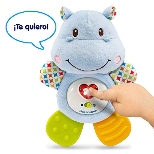 VTech- HIPO mordedor Hipopótamo de Peluche Musical y sonajero Que Ayuda a calmar y aliviar a tu Bebe con tiernas Frases, Canciones y melodías, Color Azul (3480-502522)