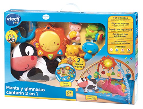VTech Mantita de juego cantarín 2 en 1, manta y gimnasio de aprendizaje para bebé con más de 40 canciones, frases y melodías, panel extraíble, multicolor (80-146422)