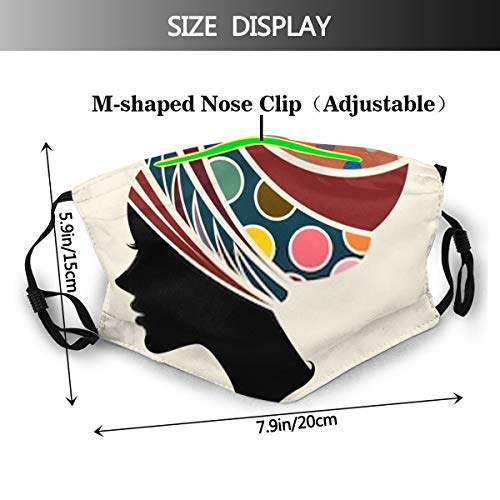 VTYOSQ Pasamontañas mujeres africanas silueta modelos de moda, hermosas mujeres negras con filtro ajustable orejeras cara antipolvo cara boca bufanda