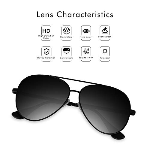 VVA Gafas de sol Hombre Polarizadas Aviador Hombres Aviador Gafas de sol Polarizadas Hombre Unisex Protección UV400 por V101(Negro/Negro)