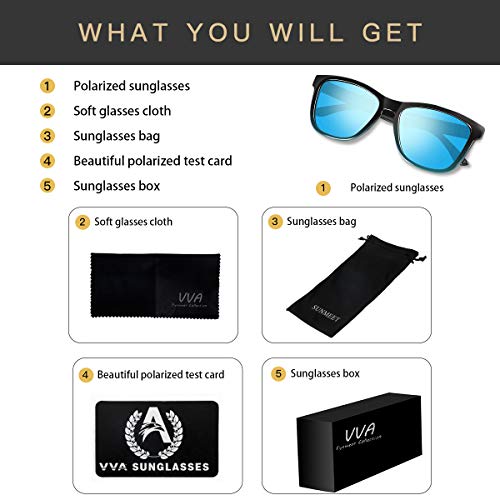 VVA Gafas de sol polarizadas para hombres Gafas de sol retro clásicas para hombres y mujeres para conducción al aire libre Protección unisex UV400 V105(Azul/Negro)