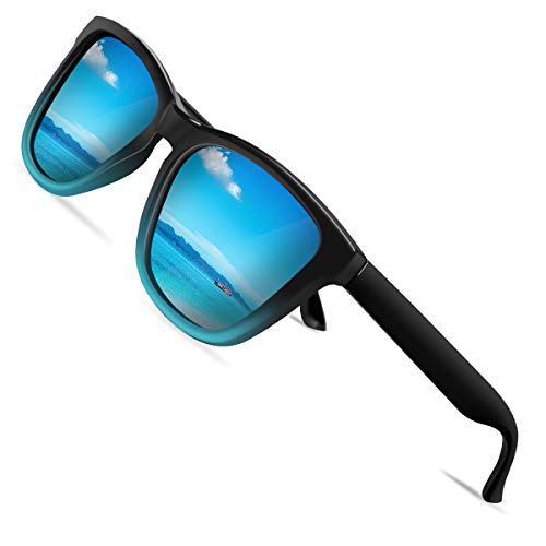 VVA Gafas de sol polarizadas para hombres Gafas de sol retro clásicas para hombres y mujeres para conducción al aire libre Protección unisex UV400 V105(Azul/Negro)