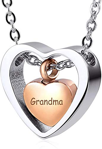 VVHN Urna joyería corazón Colgante con Nombre Collar Mujer Acero Inoxidable Ceniza Memorial Colgante urna Cadena 60 CM Plata