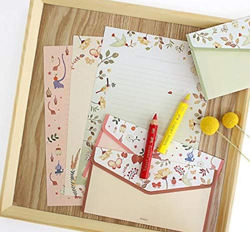 W-BOXINS - 36 hojas de papel de carta rayado de papelería con 18 sobres y adhesivos de cierre, bonito diseño floral, 5 modelos diferentes