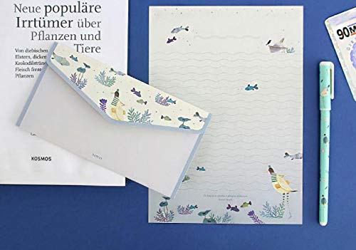 W-BOXINS - 36 hojas de papel de carta rayado de papelería con 18 sobres y adhesivos de cierre, bonito diseño floral, 5 modelos diferentes