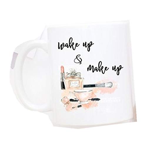 Wake Up and Make Up, taza de maquillaje, citas de maquillaje, pintalabios, taza de pincel de maquillaje, taza de cita de maquillaje, taza de chica, amante del maquillaje, taza de artista de maquillaje