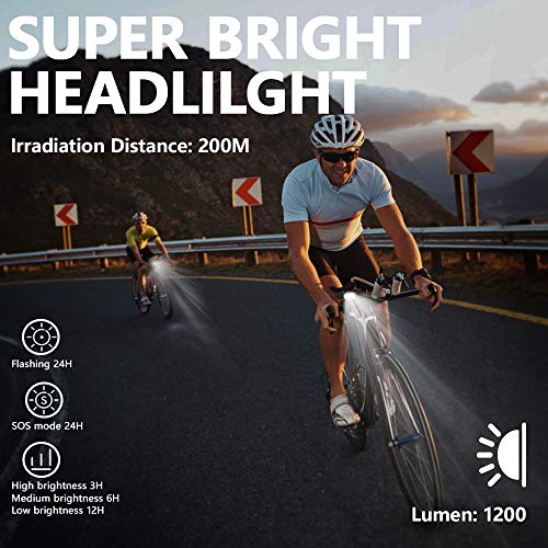 WAKYME Luces Bicicleta, Luz Bici Recargable USB de 5200mAh con Batería Móvil Combo de Luces Delantera y Trasera de LED Inteligente Linterna Bicicleta de Carrera