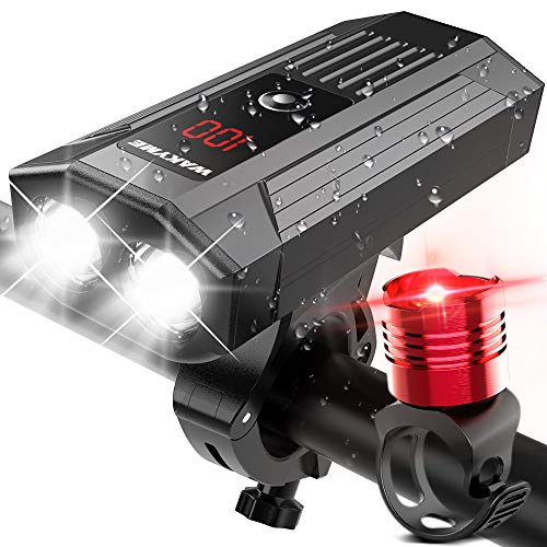 WAKYME Luces Bicicleta, Luz Bici Recargable USB de 5200mAh con Batería Móvil Combo de Luces Delantera y Trasera de LED Inteligente Linterna Bicicleta de Carrera